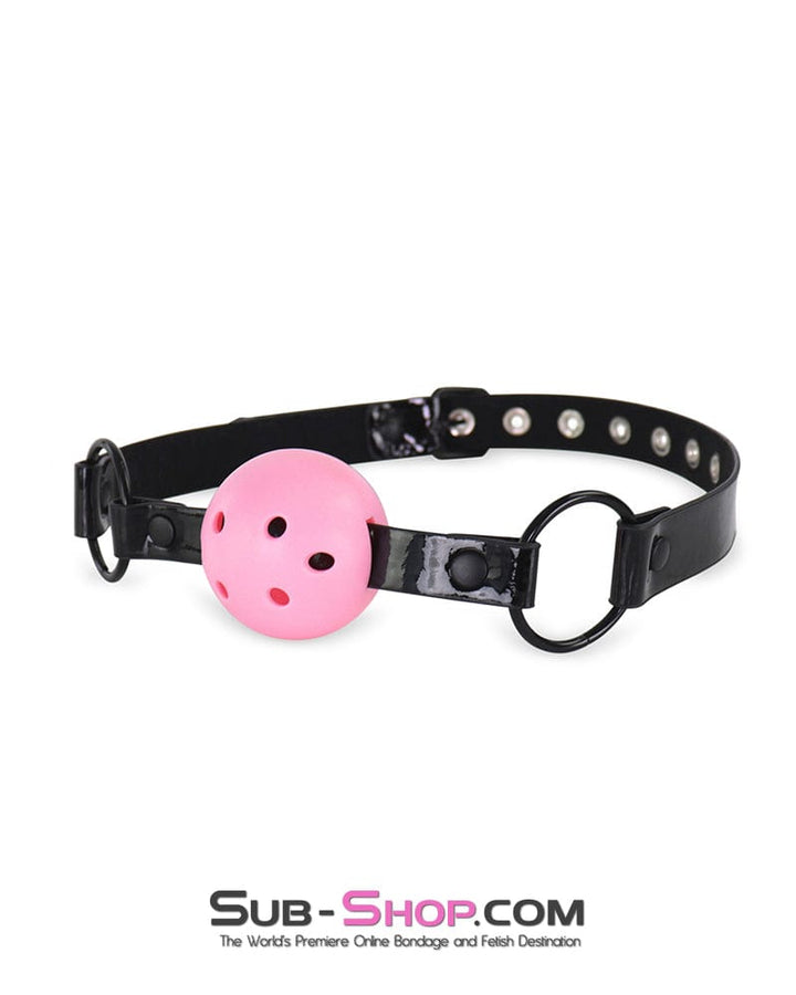 Ballgag 1530DL  Pink Breather Ball Gag on Black Patent Vegan Leather Strap