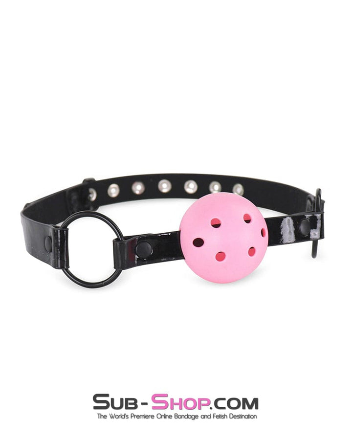 Ballgag 1530DL  Pink Breather Ball Gag on Black Patent Vegan Leather Strap