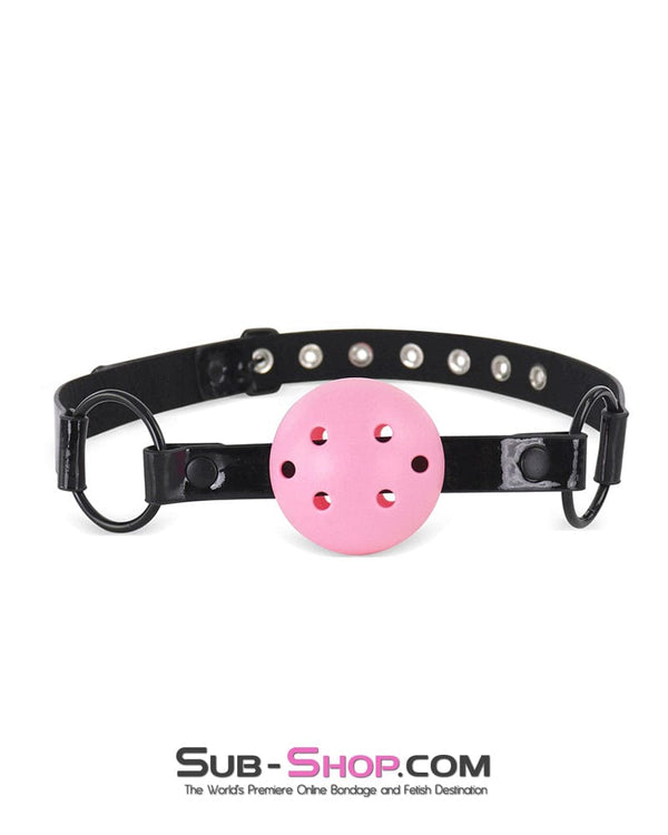Ballgag 1530DL  Pink Breather Ball Gag on Black Patent Vegan Leather Strap
