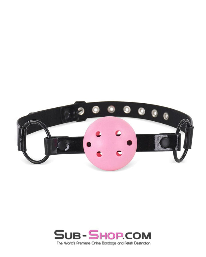 Ballgag 1530DL  Pink Breather Ball Gag on Black Patent Vegan Leather Strap