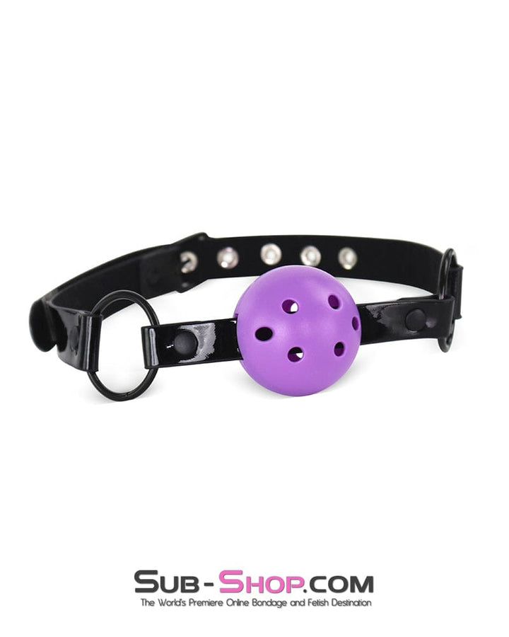 Ballgag 1543DL  Purple Breather Ball Gag on Patent Vegan Leather Strap