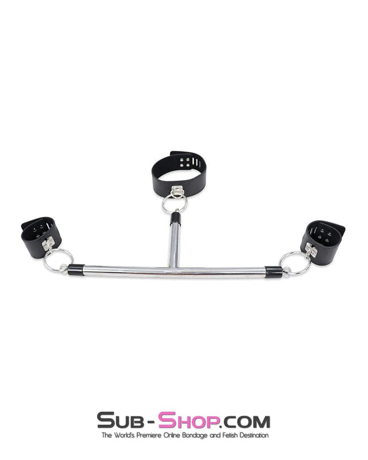 Bondage Set 9083DL      Collar to Wrist Metal Bondage T-Bar with Locking Collar and Wrist Cuffs