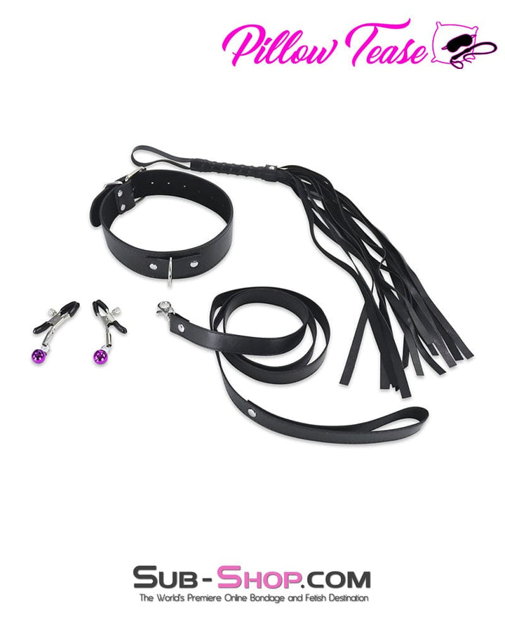 Bondage Set 9976M      9 pc. Collar, Cuffs, Rope, Paddle, Whip, Blindfold + Nipple Clamps Bondage Set