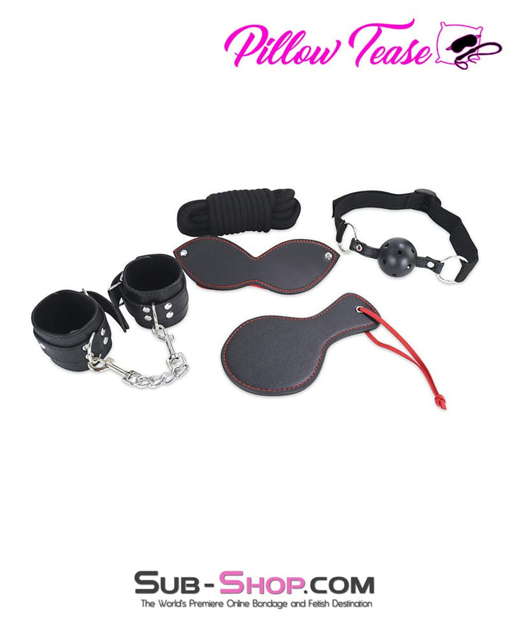 Bondage Set 9976M      9 pc. Collar, Cuffs, Rope, Paddle, Whip, Blindfold + Nipple Clamps Bondage Set