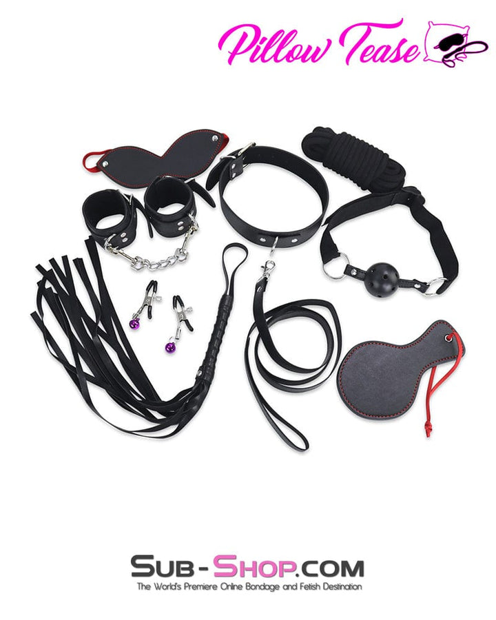 Bondage Set 9976M      9 pc. Collar, Cuffs, Rope, Paddle, Whip, Blindfold + Nipple Clamps Bondage Set