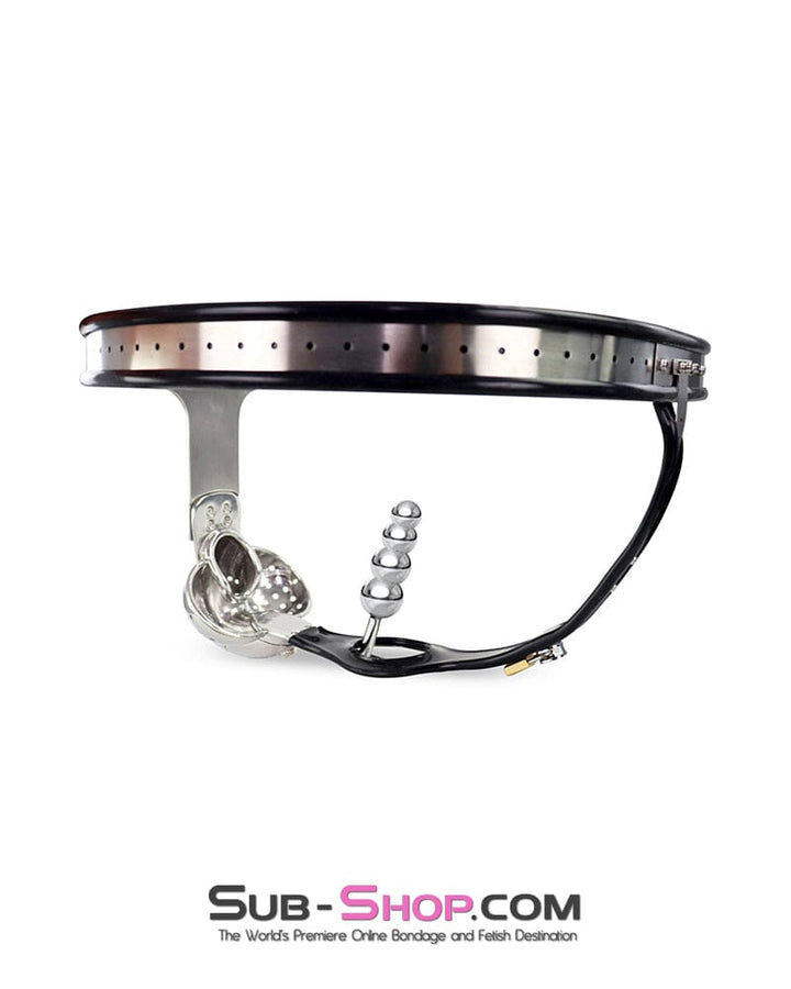 Chastity 0446DL  Steel Lockdown Chastity Belt with Dual-Lock Cock Shield & Anal Intruder Plug