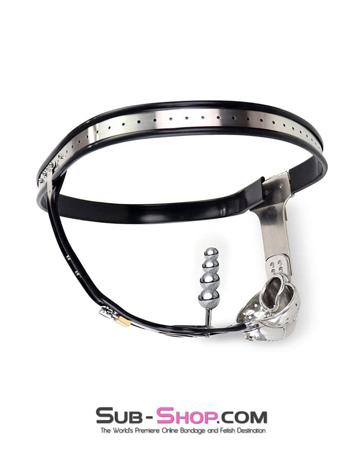 Chastity 0446DL  Steel Lockdown Chastity Belt with Dual-Lock Cock Shield & Anal Intruder Plug