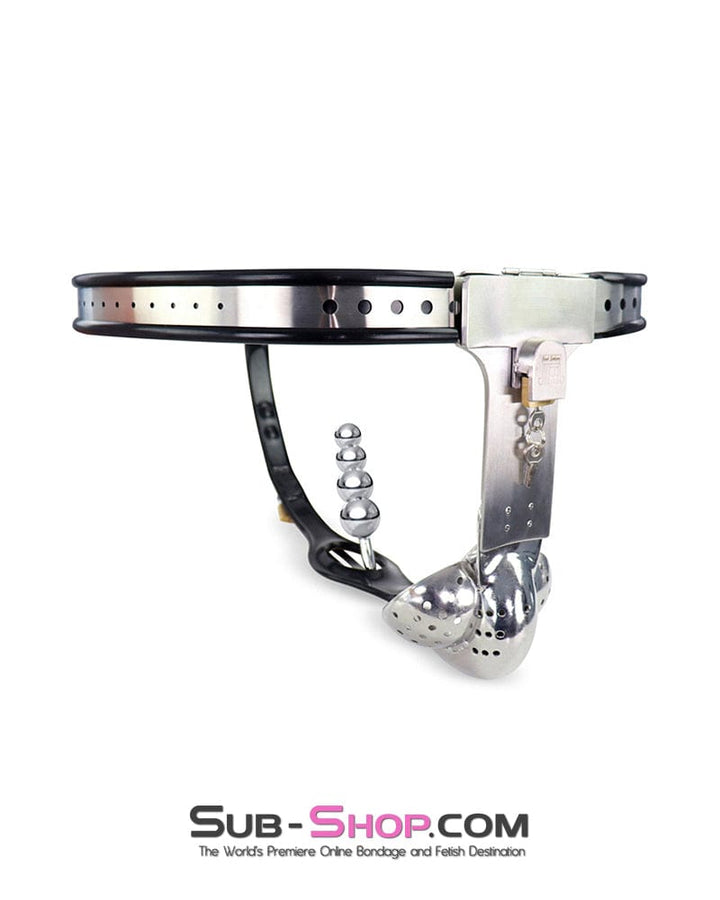 Chastity 0446DL  Steel Lockdown Chastity Belt with Dual-Lock Cock Shield & Anal Intruder Plug