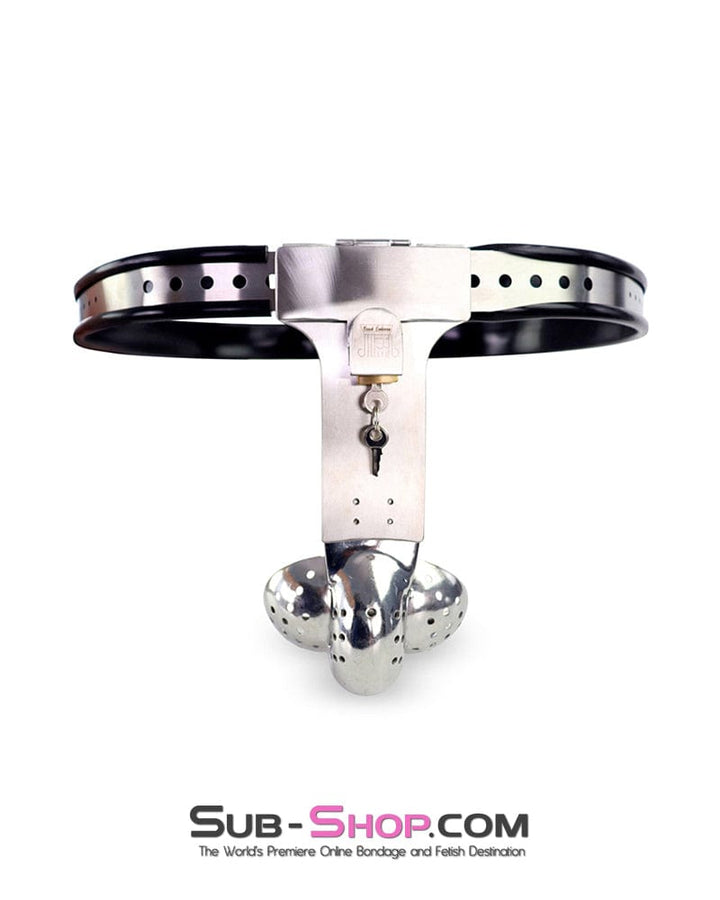 Chastity 0446DL  Steel Lockdown Chastity Belt with Dual-Lock Cock Shield & Anal Intruder Plug