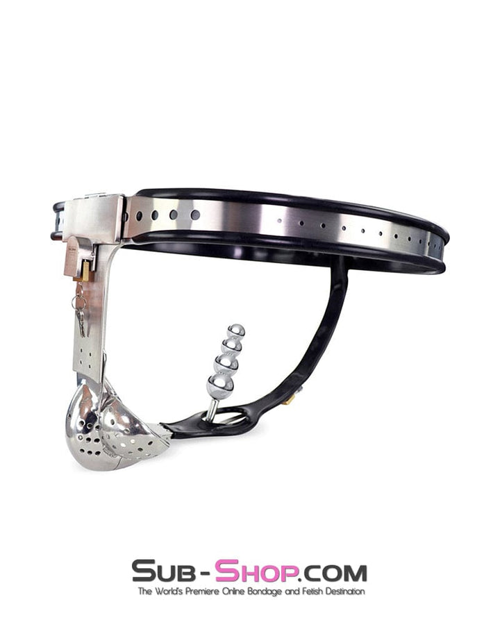 Chastity 0446DL  Steel Lockdown Chastity Belt with Dual-Lock Cock Shield & Anal Intruder Plug