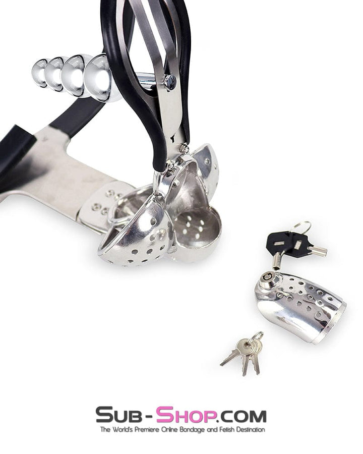 Chastity 0446DL  Steel Lockdown Chastity Belt with Dual-Lock Cock Shield & Anal Intruder Plug