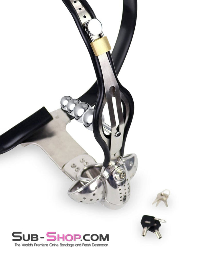 Chastity 0446DL  Steel Lockdown Chastity Belt with Dual-Lock Cock Shield & Anal Intruder Plug