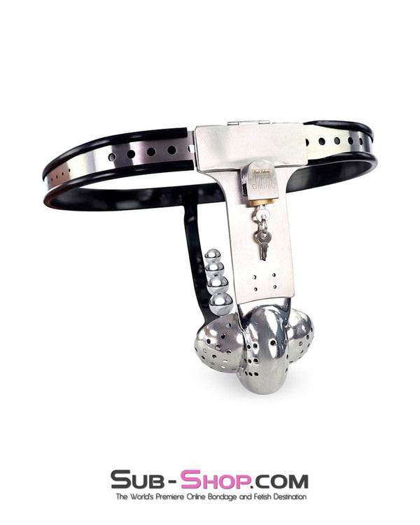 Chastity 0446DL  Steel Lockdown Chastity Belt with Dual-Lock Cock Shield & Anal Intruder Plug