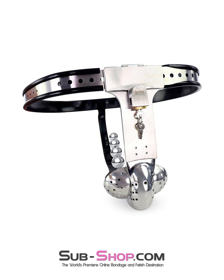 Chastity 0446DL  Steel Lockdown Chastity Belt with Dual-Lock Cock Shield & Anal Intruder Plug