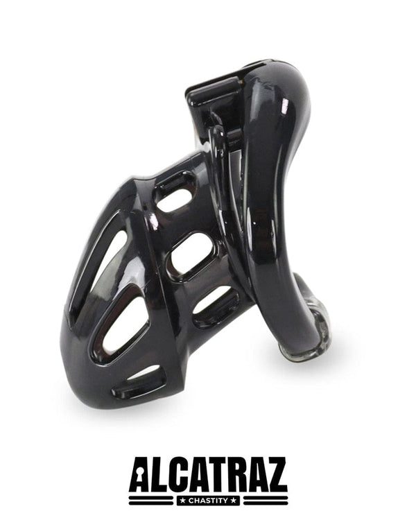 Chastity 0862AR      Man Whore Locking Black Chastity Cock Cage, Medium Base Ring