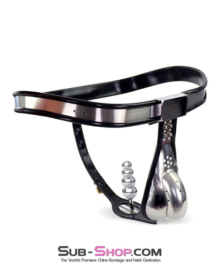 Chastity 2486DL  Steel Chastity Belt with Cock Cage and Removable Steel Anal Dildo