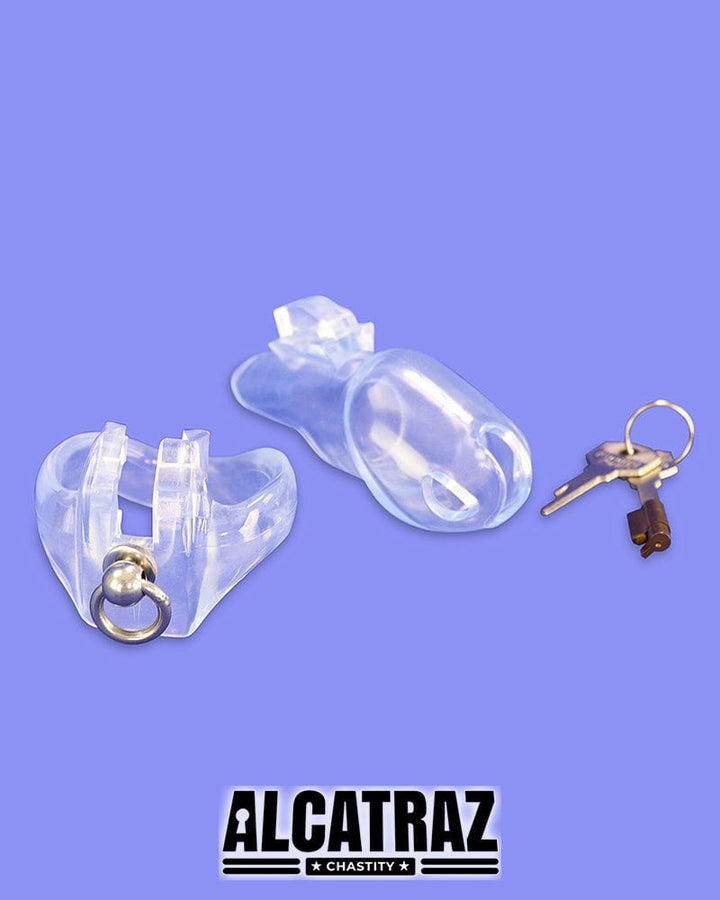Chastity 5721M      Long Clear Locking Cock Cage Chastity with Lead Ring with Large Cock Cuff