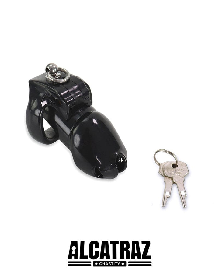 Chastity 6763M      Long Black Cock Cage with Lead Ring and Small Cock Cuff Ring