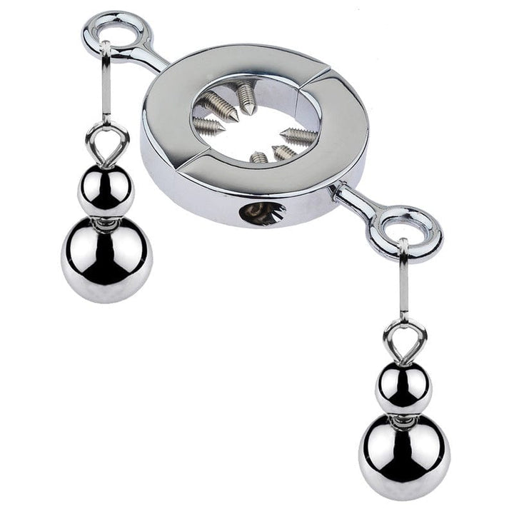Cock & Ball Strap 0449M  CBT Ball Torture Adjustable Spiked Ring Device with Steel Ball Weights
