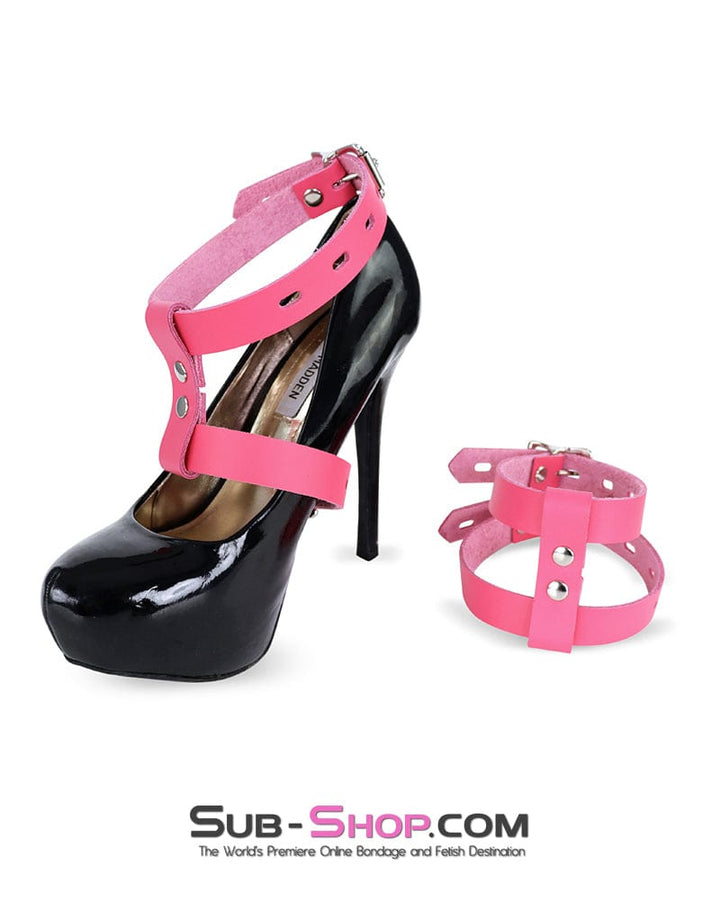 Cuffs 0224A      Pink Locking High Heel Shoe Cuffs