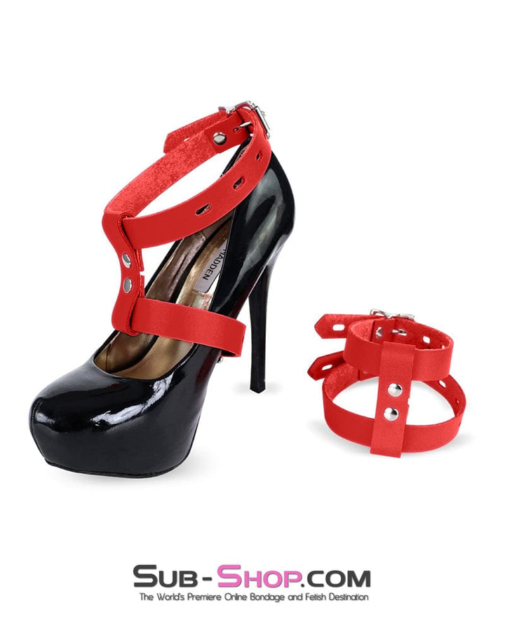 Cuffs 0732A  Red Leather Locking High Heel Shoe Cuffs