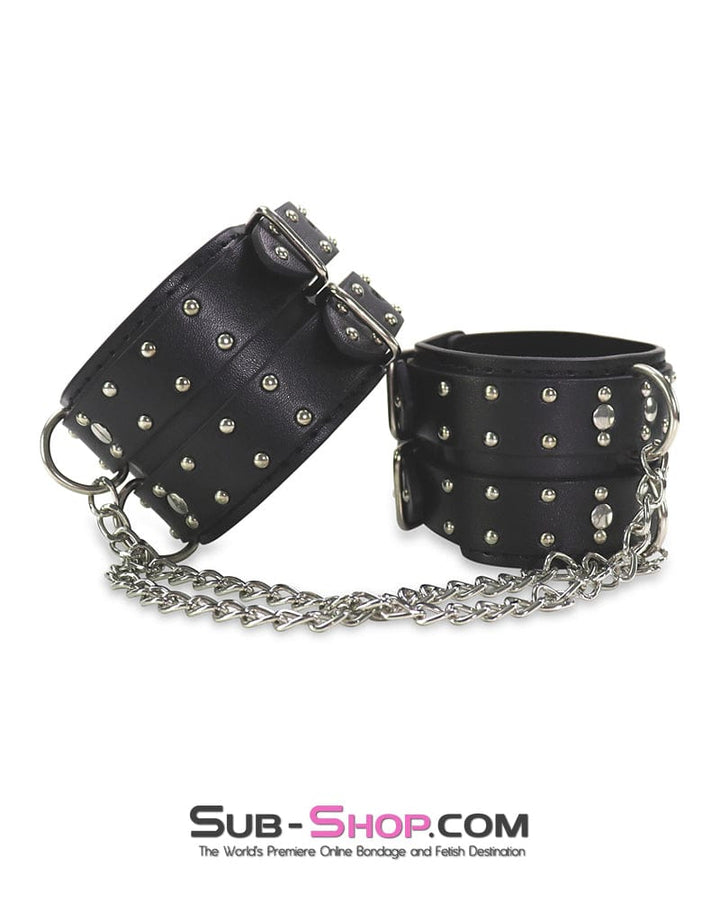 Cuffs 0746DL      Studded Wrist Bondage Cuffs with Dual Chains