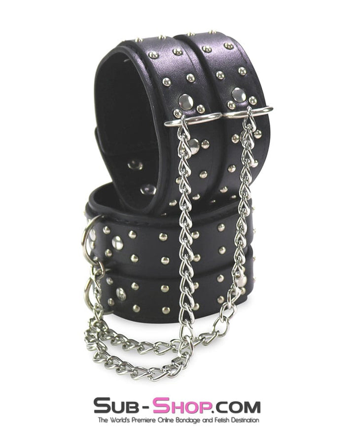 Cuffs 0746DL      Studded Wrist Bondage Cuffs with Dual Chains