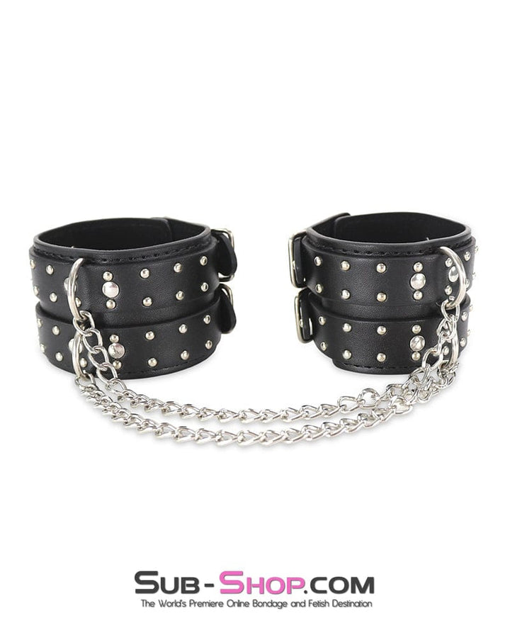 Cuffs 0746DL      Studded Wrist Bondage Cuffs with Dual Chains
