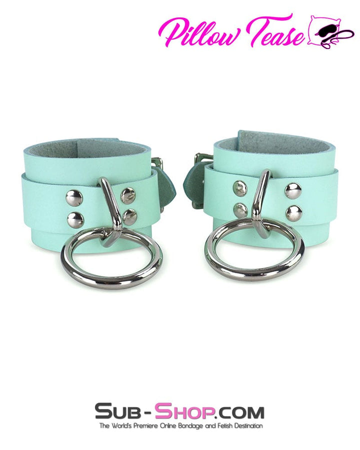 Cuffs 1399A      Retro Mint Leather Bondage Wrist Cuffs