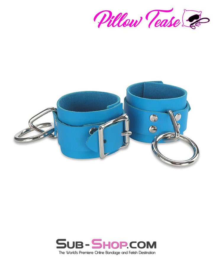 Cuffs 7055A      Candy Blue Leather Bondage Wrist Cuffs