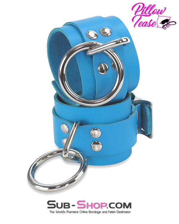 Cuffs 7055A      Candy Blue Leather Bondage Wrist Cuffs