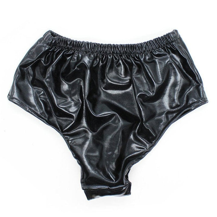 Dildo Panties 0436M  Faux Leather Vibrating Dildo Panties