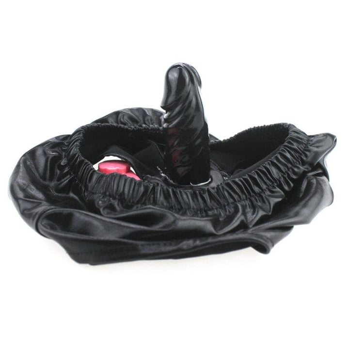 Dildo Panties 0436M  Faux Leather Vibrating Dildo Panties