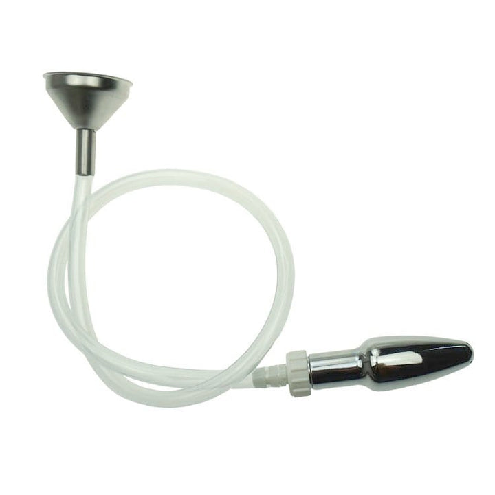 enema 0519M  Steel Enema Butt Plug with Hose and Funnel Tip