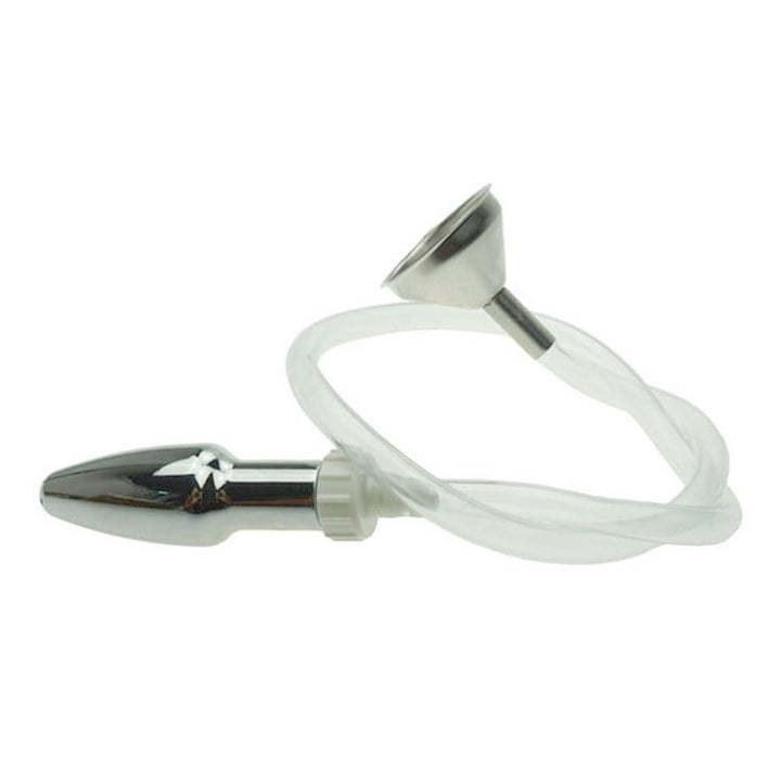 enema 0519M  Steel Enema Butt Plug with Hose and Funnel Tip