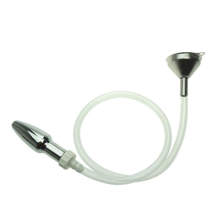enema 0519M  Steel Enema Butt Plug with Hose and Funnel Tip