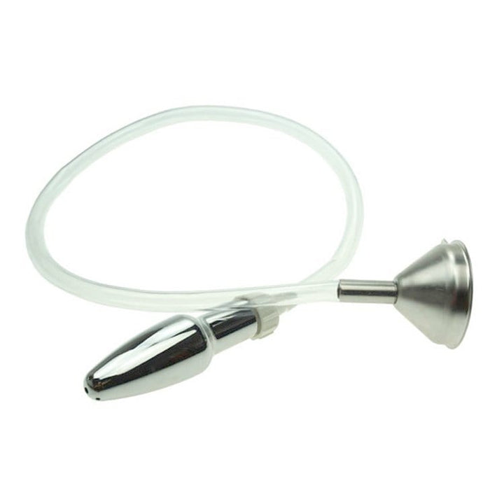 enema 0519M  Steel Enema Butt Plug with Hose and Funnel Tip