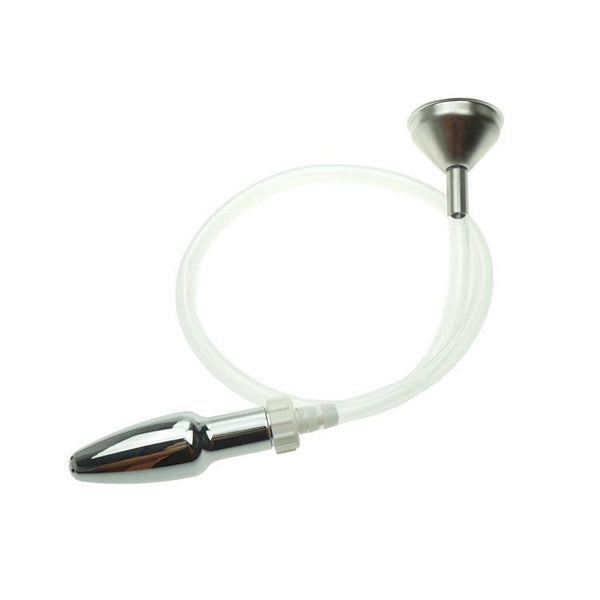 enema 0519M  Steel Enema Butt Plug with Hose and Funnel Tip