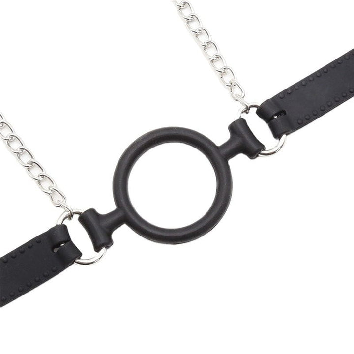 Gags 2225DL      Locking 2” Wide Black Silicone Comfort Ring Gag with Adjustable Nipple Clamps