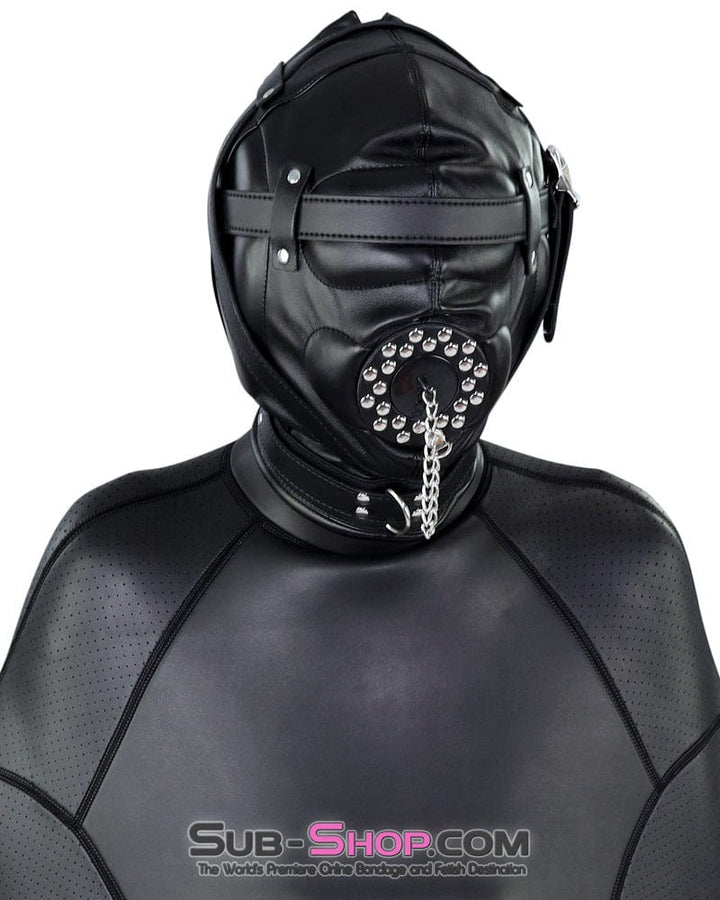 Hoods 0193SM      Complete Captive Locking Sensory Deprivation Hood with Open Mouth Plug Gag