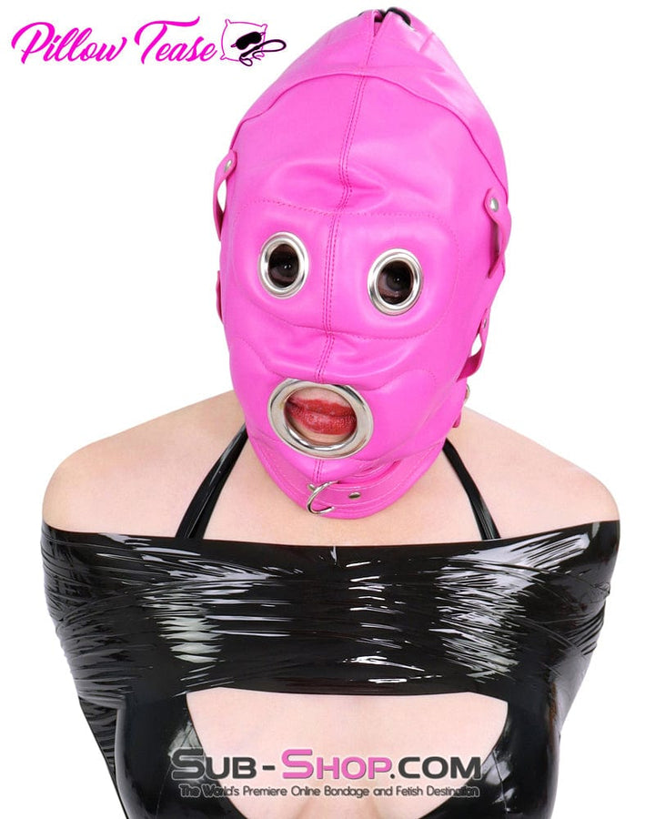 Hoods 4730RS      Hot Fantasy Hot Pink Full Locking Hood with Removable Blindfold & Penis Gag