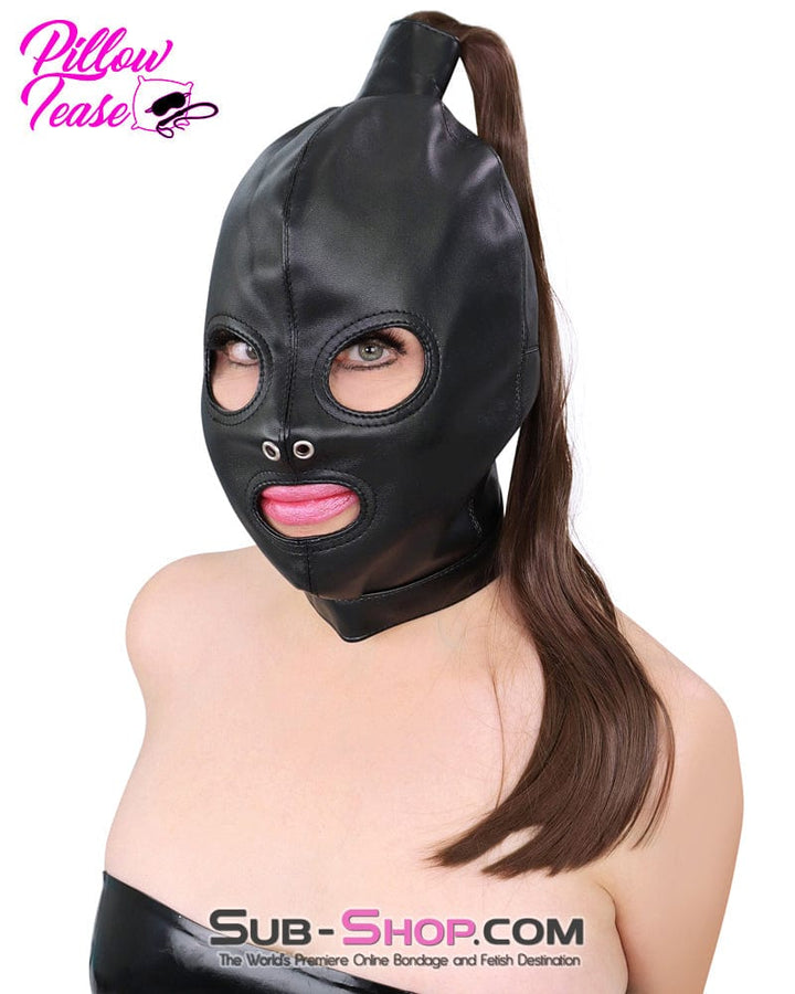 Hoods 8921M      Ponygirl Open Mouth and Eyes Bondage Hood with Ponytail