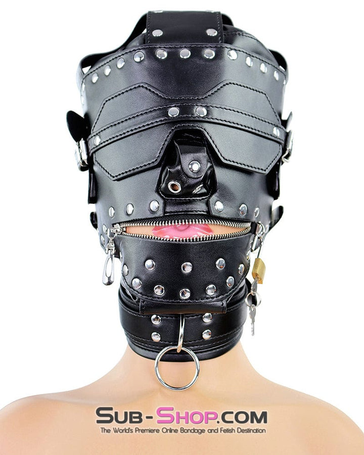 Hoods 9847DL  Ultimate Surrender Zipper Mouth Slave Hood with Padlocks & Blindfold