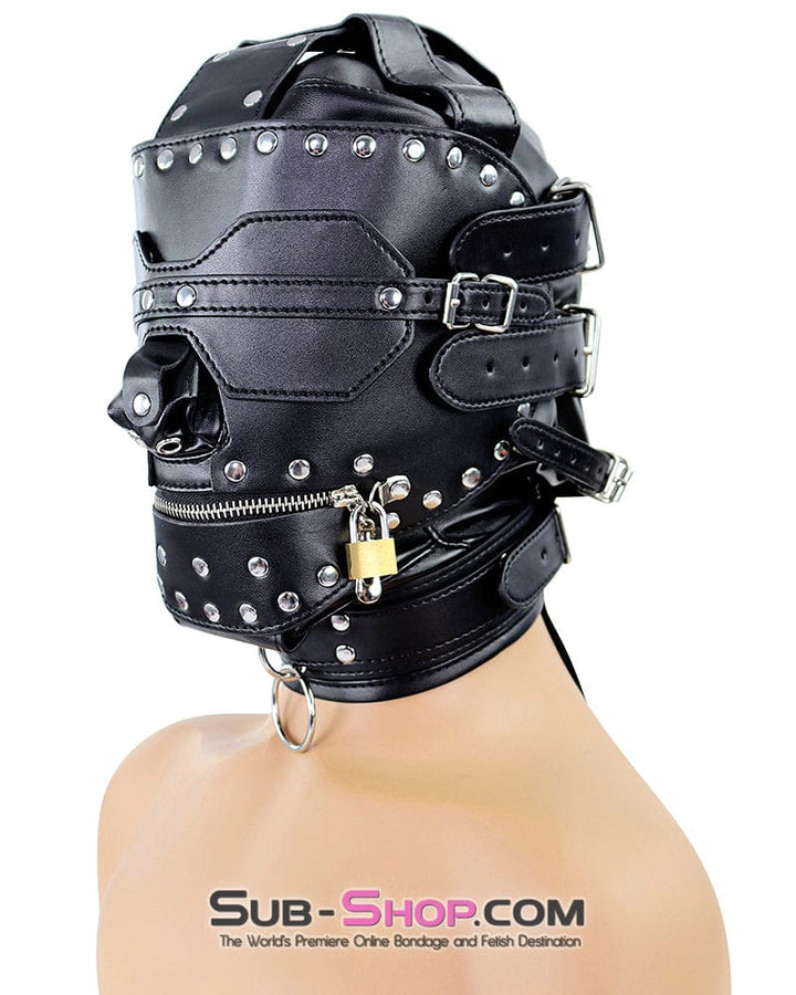 Hoods 9847DL  Ultimate Surrender Zipper Mouth Slave Hood with Padlocks & Blindfold