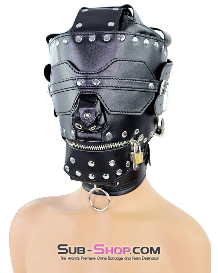 Hoods 9847DL  Ultimate Surrender Zipper Mouth Slave Hood with Padlocks & Blindfold