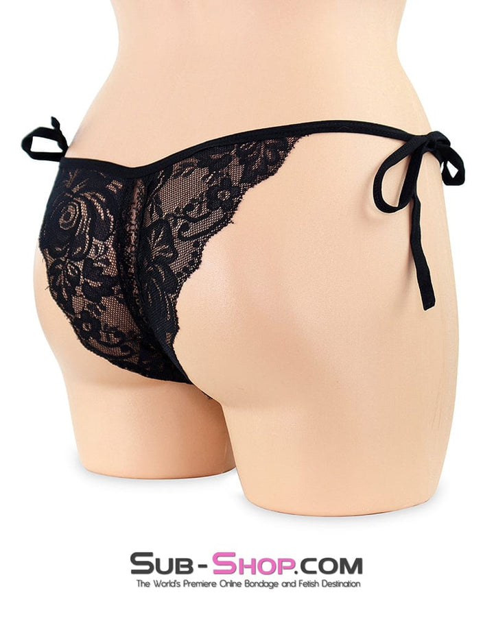 Lingerie 0385M  Crotchless Ribbon Tie Side Lace Panties