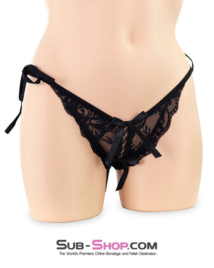 Lingerie 0385M  Crotchless Ribbon Tie Side Lace Panties
