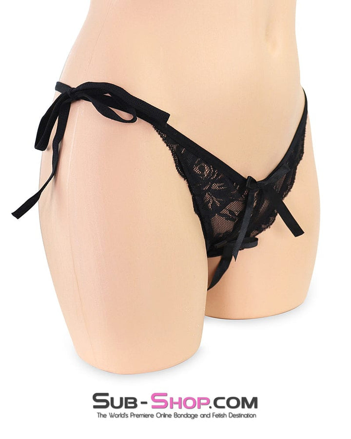 Lingerie 0385M  Crotchless Ribbon Tie Side Lace Panties