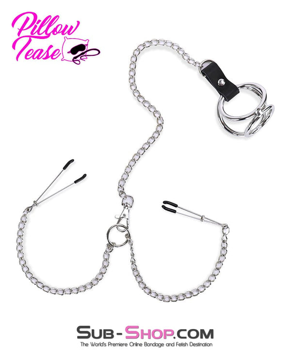 Nipple Clamp 1758AR      Cock and Balls Ring With Connected Tweezer Nipple Clamps
