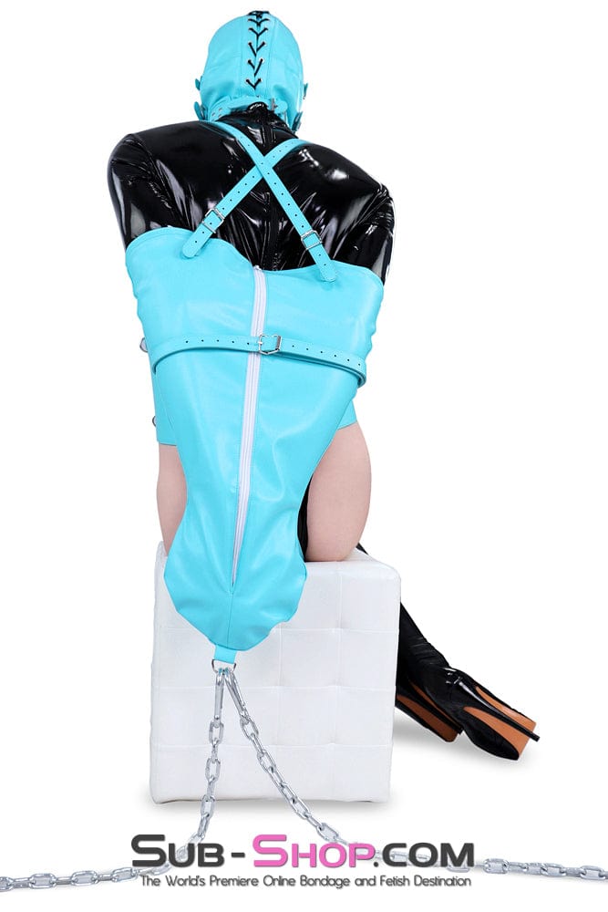 Sissy 7302DL-SIS      Satin Lined Diamond Blue Feminization BDSM Training Zipper Armbinder + Bondage Glove Sissy Set